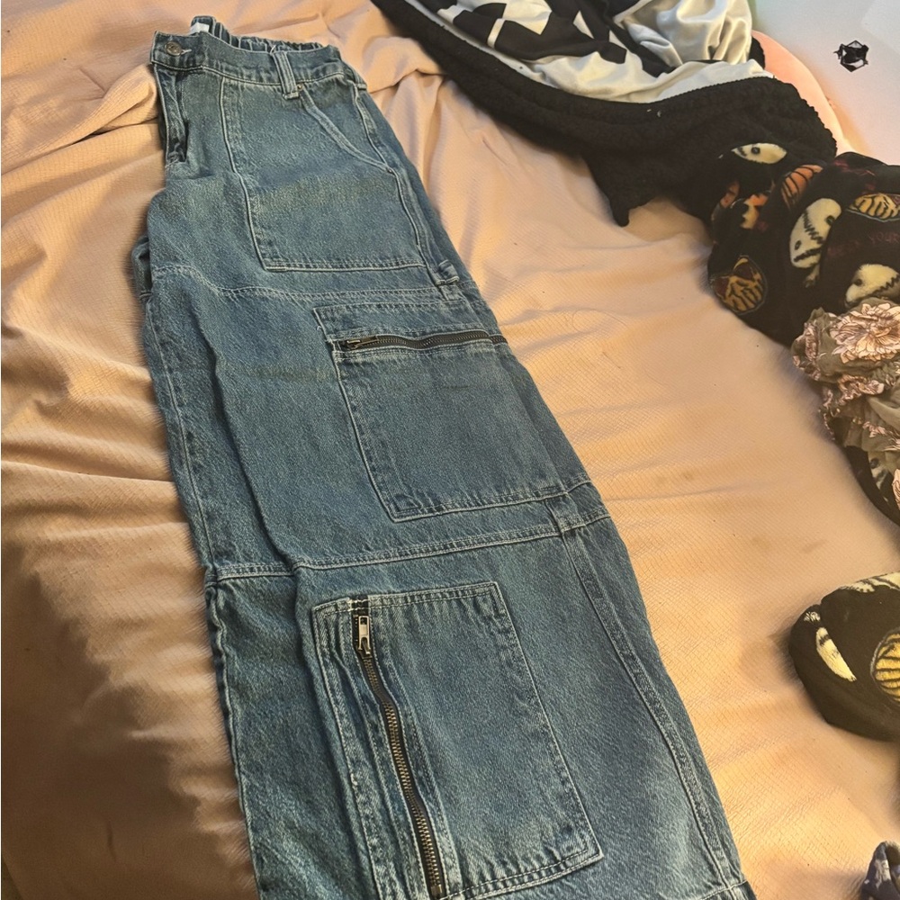 Blue Cargo Pants with Zipper Pockets